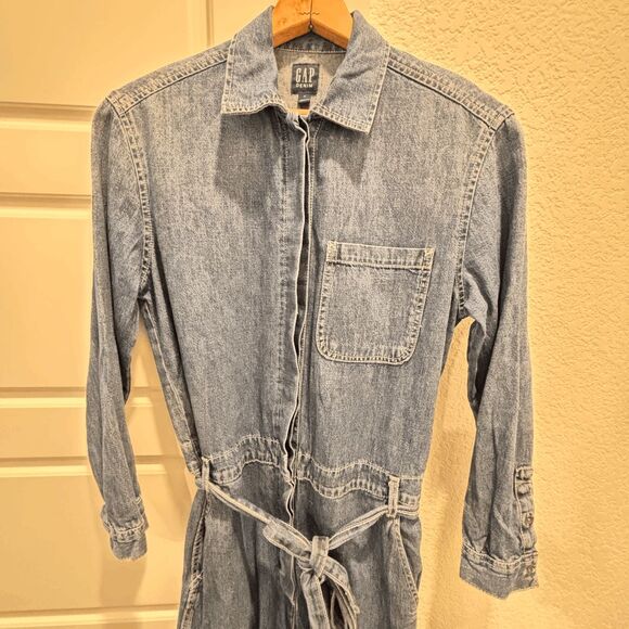 Vintage Gap Denim Full Bodysuit Jumper Women's Size 4 Tie Belt 80s 90s Fashion - Picture 2 of 8